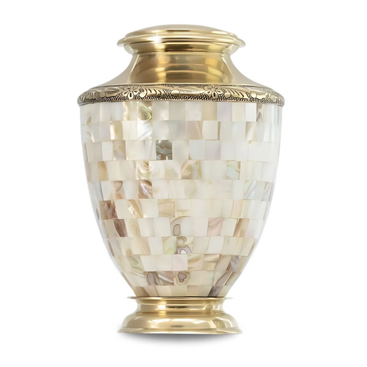 Regal Mother of Pearl Brass Urn